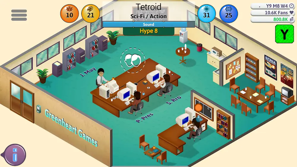Game Dev Tycoon — a small studio office with staff at their desks